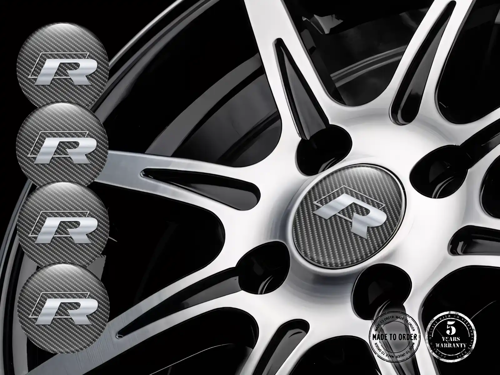 VW Etiqueta Bombada Estilo Insignias de Rueda Premium